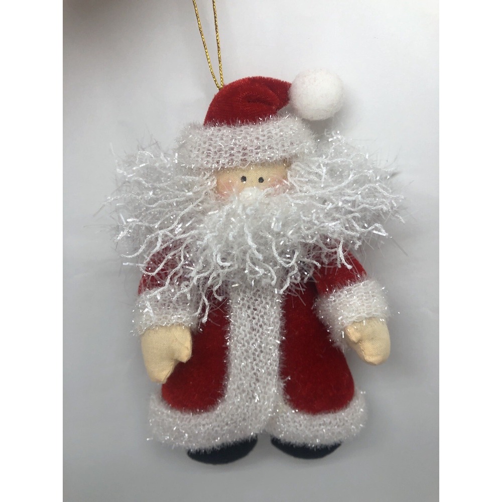 Plush Santa Claus Ornament 6" Christmas Tree Holiday Decor Sparkly Beard St Nick